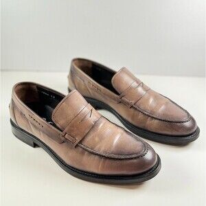 Michel Domit Men Shoes Brown Leather Italian Loafer Slip On Moccasin EU 43 US 10